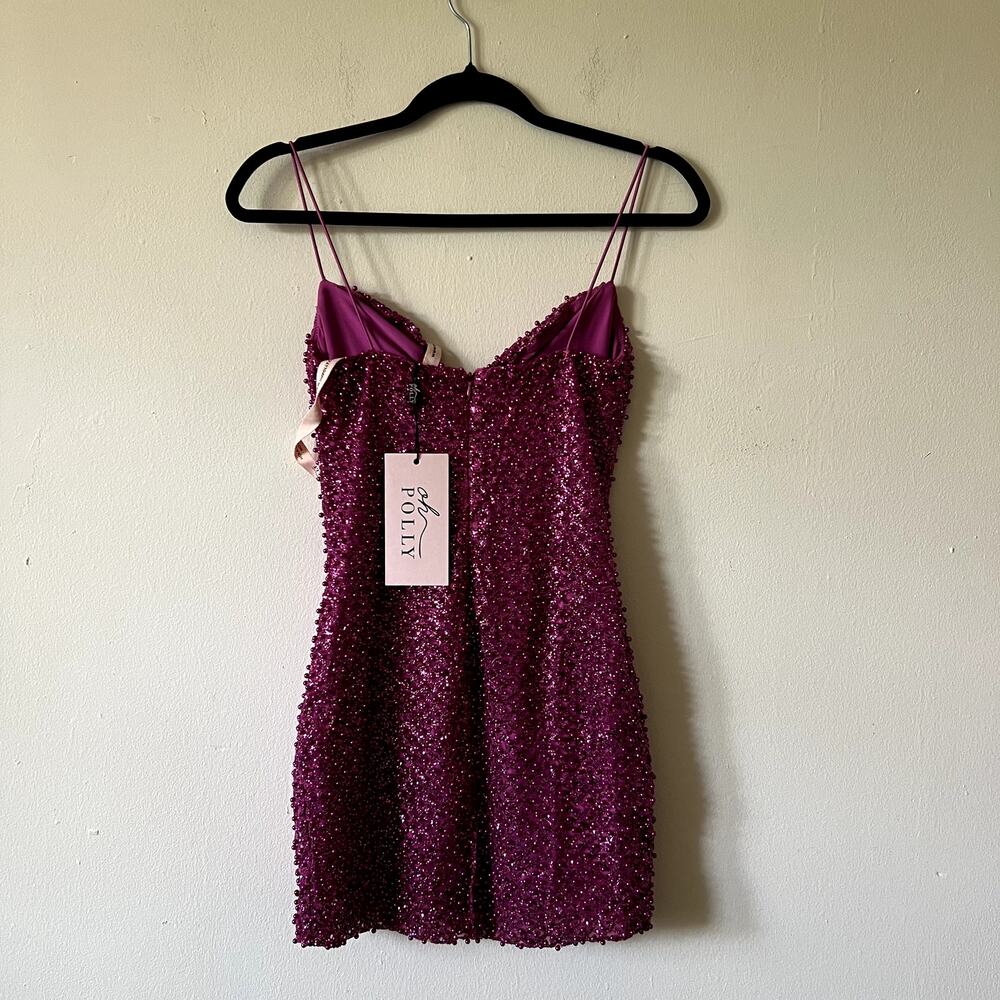 Oh Polly Mischa Embellished Sweetheart Neck Mini Dress Magenta Pink Size 0 New - Picture 8 of 9